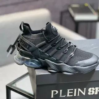 PLEIN SPORT أحذية رياضية سوداء شفافة محبوكة بنمط الجوارب ملائمة في الأعلى وحدة التخميد الهوائي حذاء رياضي سميك