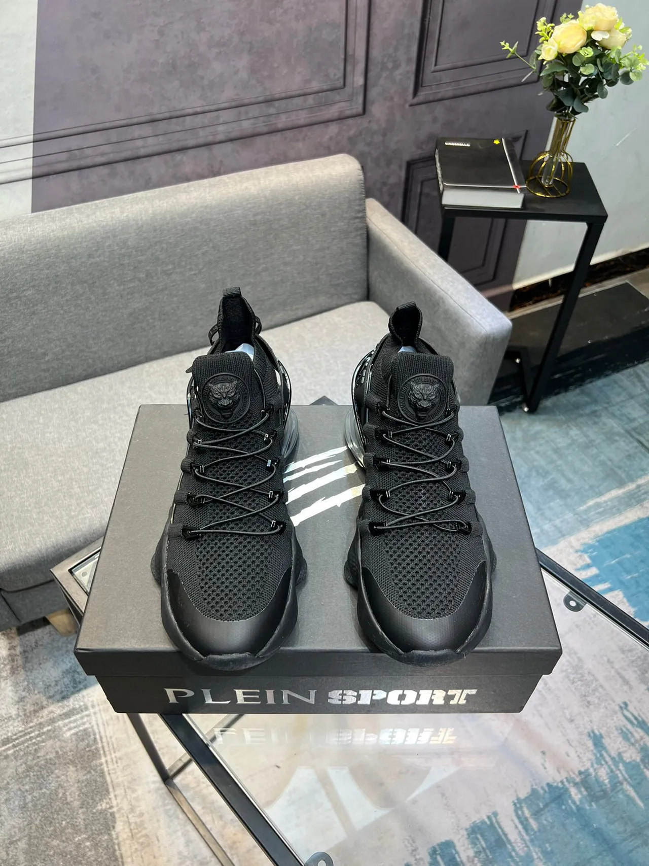 PLEIN SPORT Black Transparent Knit Sock-Fit Upper Air Cushioning Unit Chunky Sneakers 2