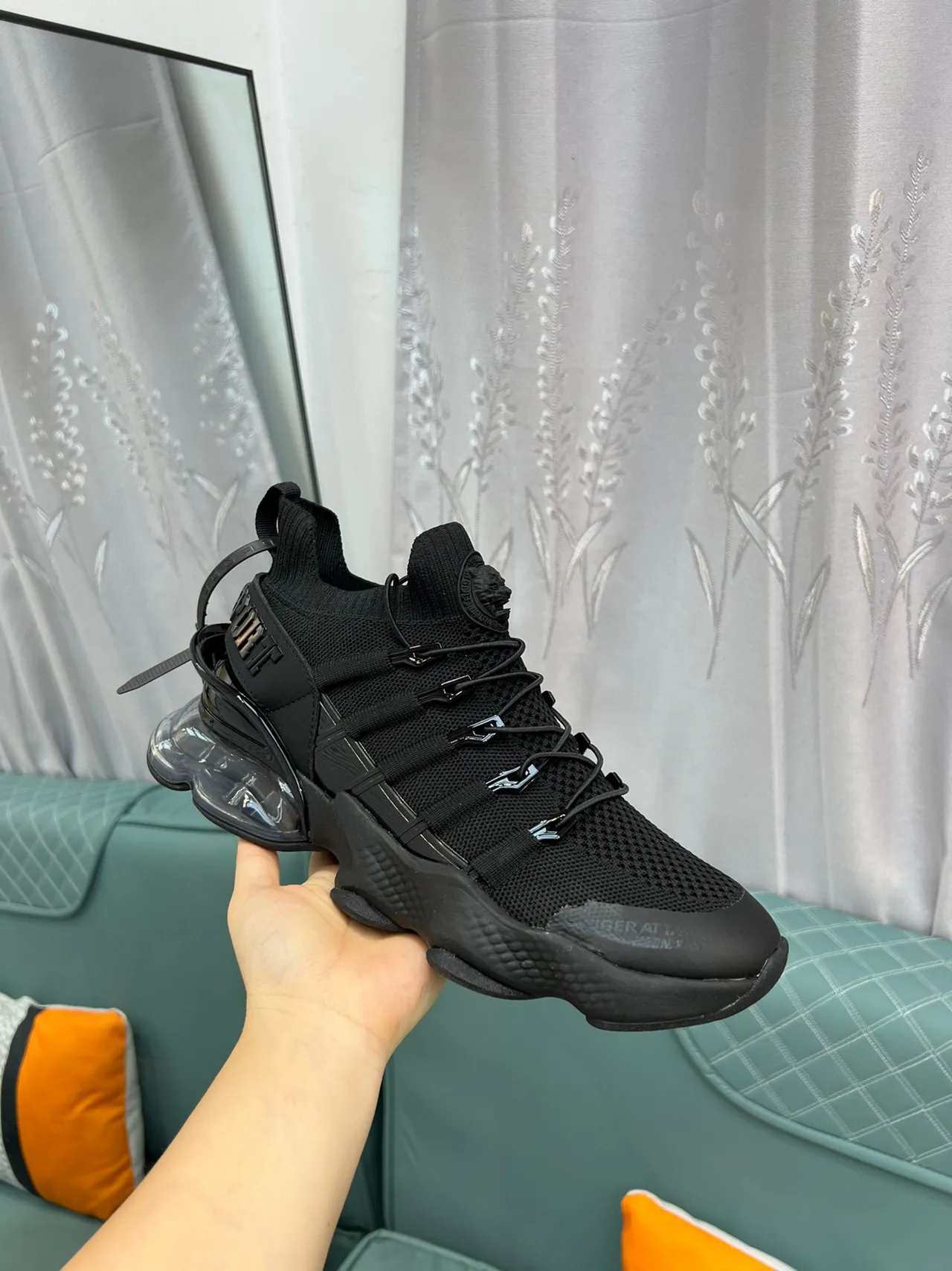 PLEIN SPORT Black Transparent Knit Sock-Fit Upper Air Cushioning Unit Chunky Sneakers 6