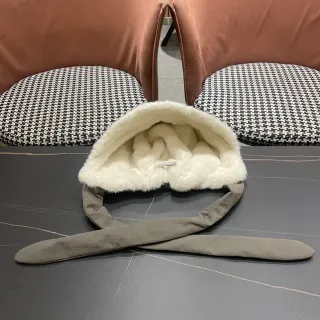 Plush-Lined Olive Gray Long-Tie Bonnet Hat