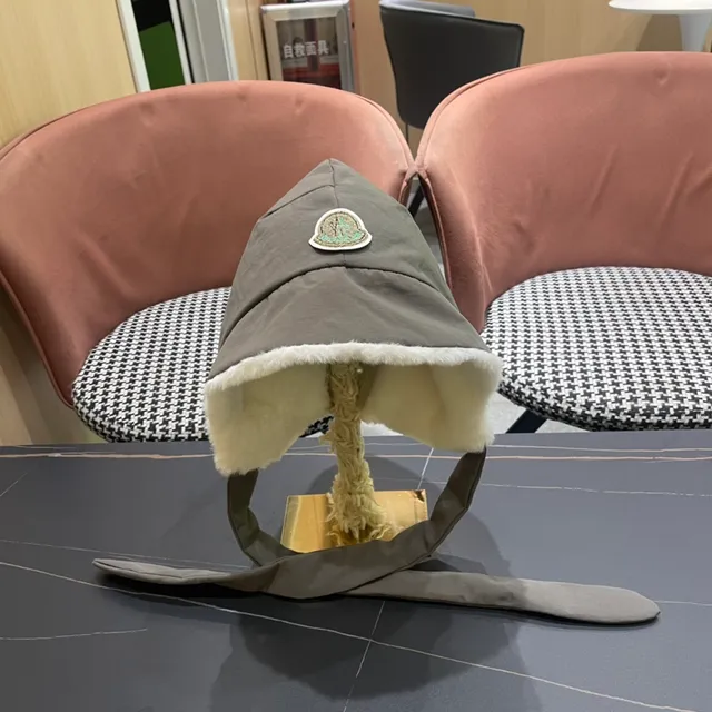 Plush-Lined Olive Gray Long-Tie Bonnet Hat 2