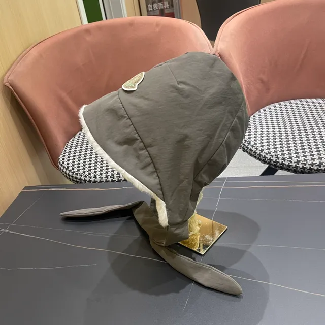 Plush-Lined Olive Gray Long-Tie Bonnet Hat 3