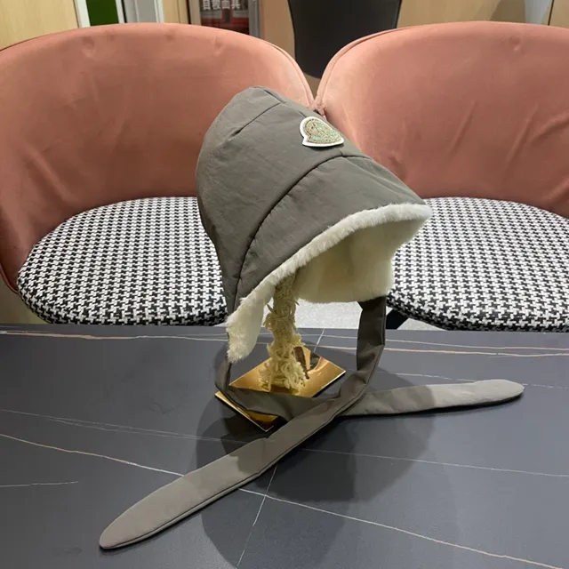 Plush-Lined Olive Gray Long-Tie Bonnet Hat 4