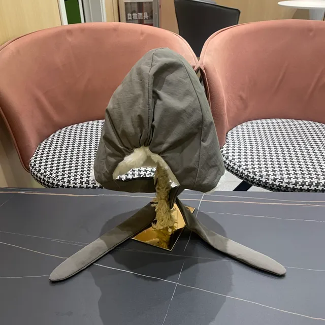 Plush-Lined Olive Gray Long-Tie Bonnet Hat 7