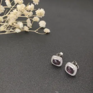 Purple Cushion-Cut Halo Stud Earrings