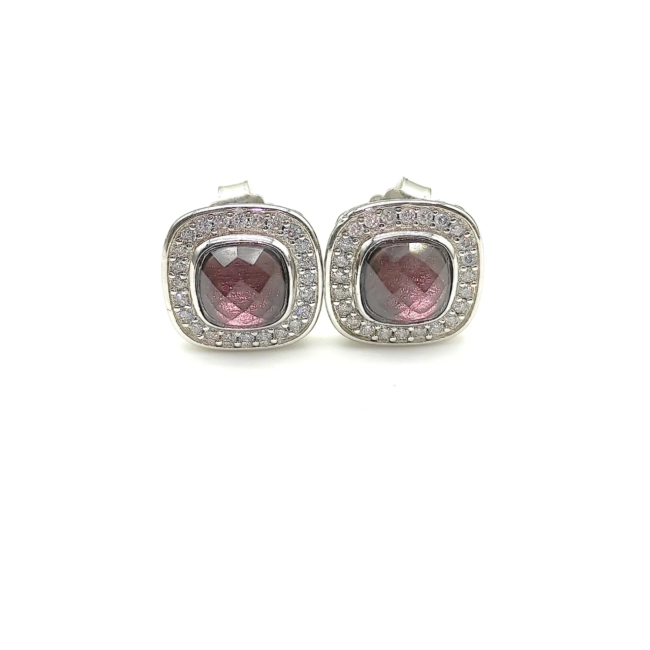 Purple Cushion-Cut Halo Stud Earrings 2