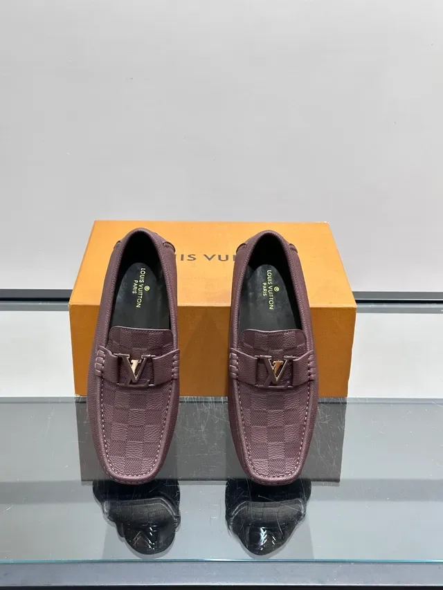 Purple Gold Pebbled Leather Checkered Monogram Panel Loafer 4
