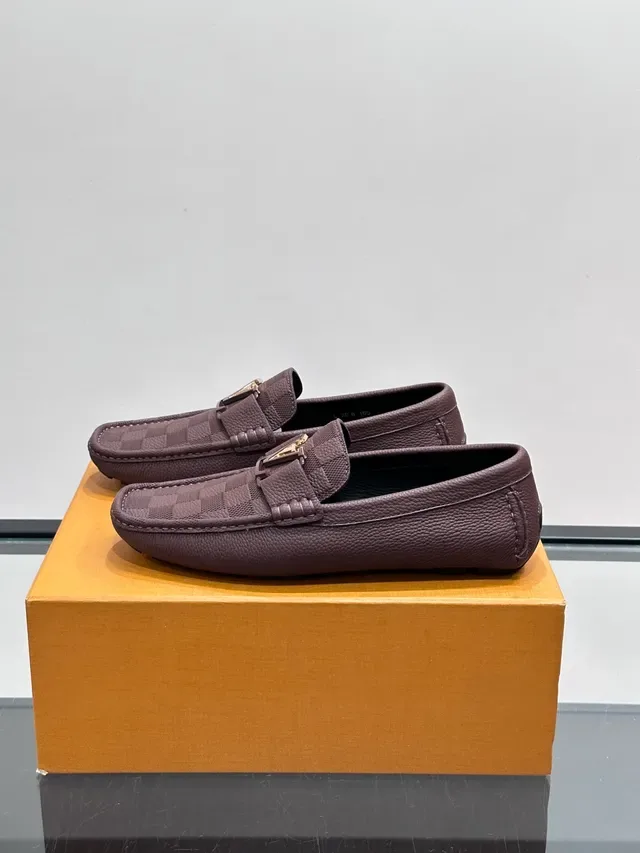 Purple Gold Pebbled Leather Checkered Monogram Panel Loafer 5