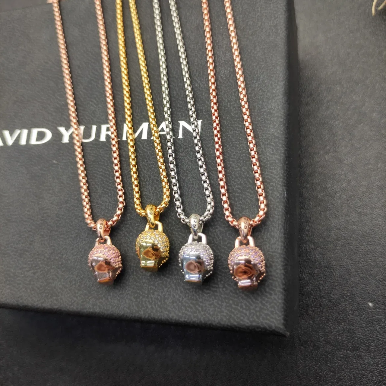 Purple Silver Pavé-Set Skull Pendant Gemstones Necklace 5