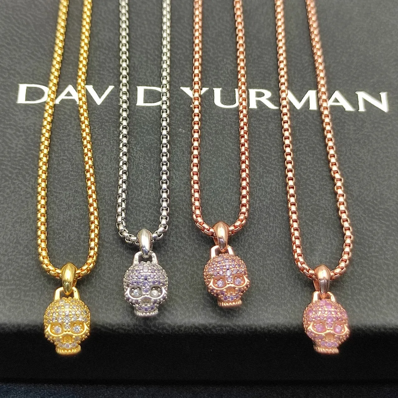 Purple Silver Pavé-Set Skull Pendant Gemstones Necklace 7
