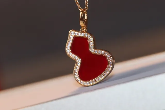 Qeelin Red Enamel Pavé Pendant Necklace 3