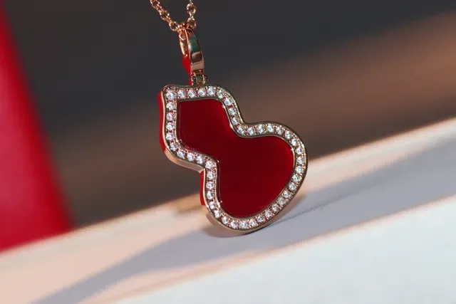 Qeelin Red Enamel Pavé Pendant Necklace 4