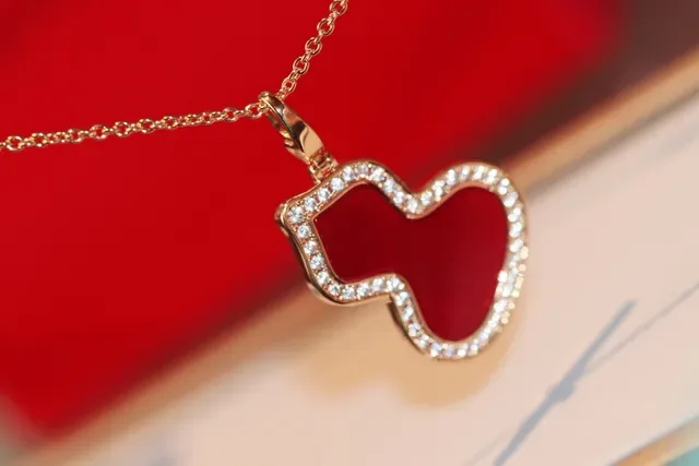Qeelin Red Enamel Pavé Pendant Necklace 5