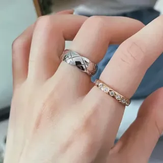 Quilted Geometric and Pavé-Set Two-Tone Metal Rings