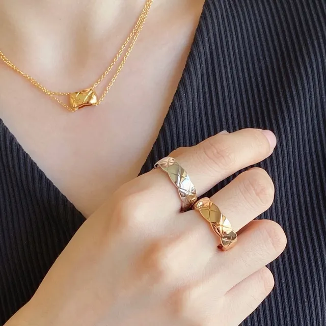 Quilted Geometric and Pavé-Set Two-Tone Metal Rings 9