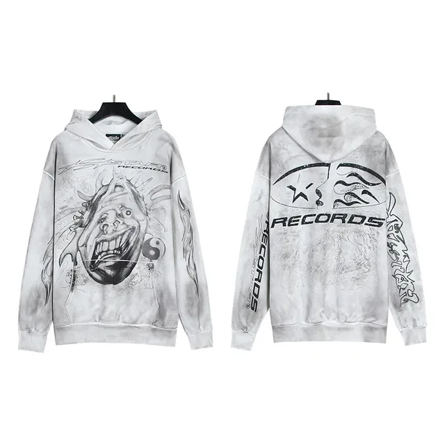 RECORDS Graphic Print Bleach-Wash Tracksuit 7