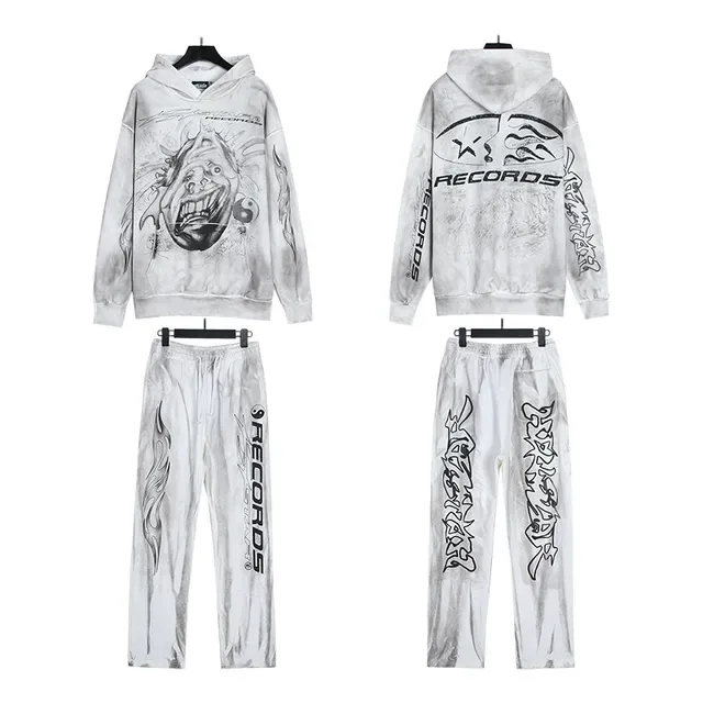 RECORDS Graphic Print Bleach-Wash Tracksuit 8