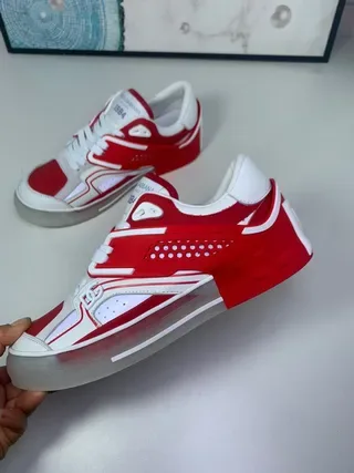 Red and White Layered Overlay Lifestyle Sneakers 2