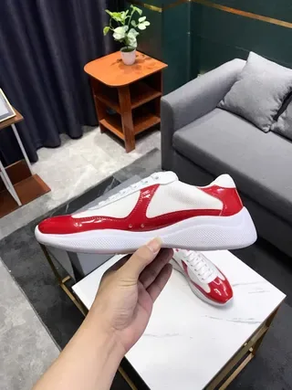 Red and White Patent Leather Mesh Sneakers 2
