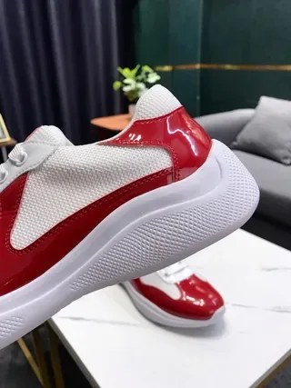 Red and White Patent Leather Mesh Sneakers 5