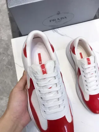 Red and White Patent Leather Mesh Sneakers 6