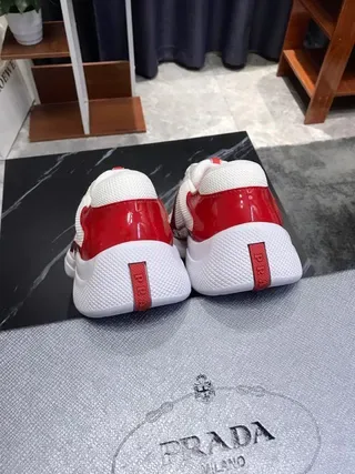 Red and White Patent Leather Mesh Sneakers 7