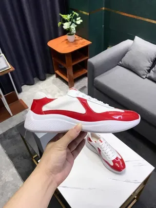 Red and White Patent Leather Mesh Sneakers 8