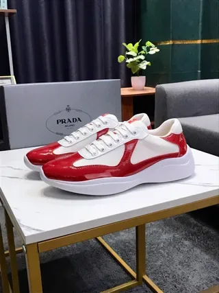 Red and White Patent Leather Mesh Sneakers 9