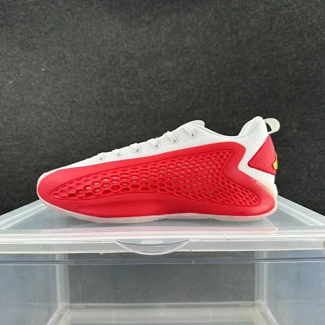 Red and White Perforated Honeycomb Side Cage Sneaker 2