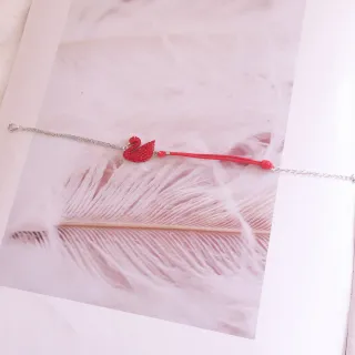 Pulsera de Cadena de Plata con Colgante de Cisne de Cristal Rojo