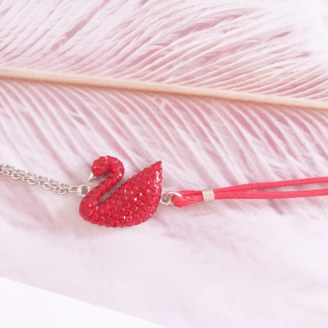 Red Crystal Swan Charm Silver Chain Bracelet 3