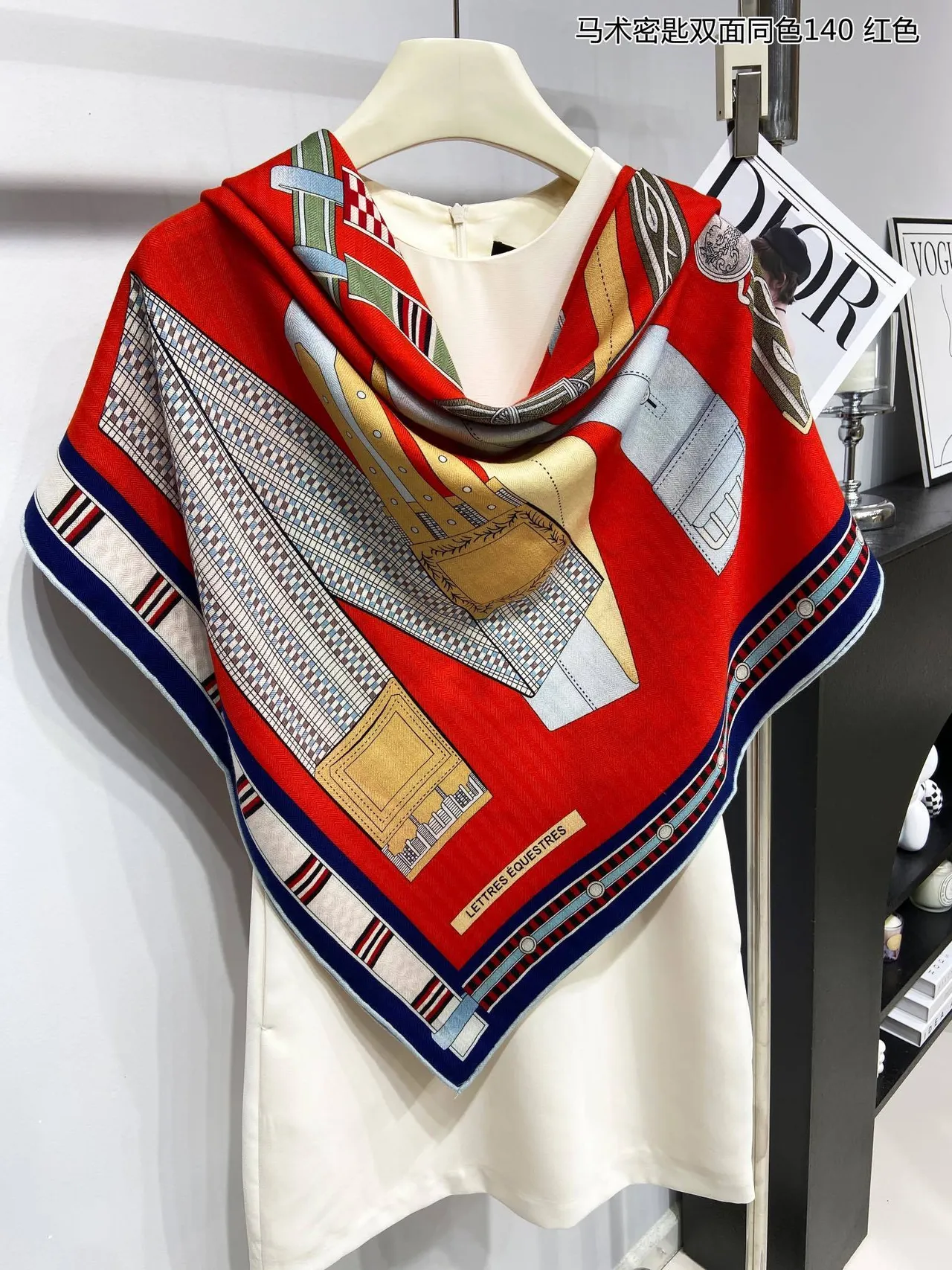 Red Equestrian Motif Printed Silk Scarf 9