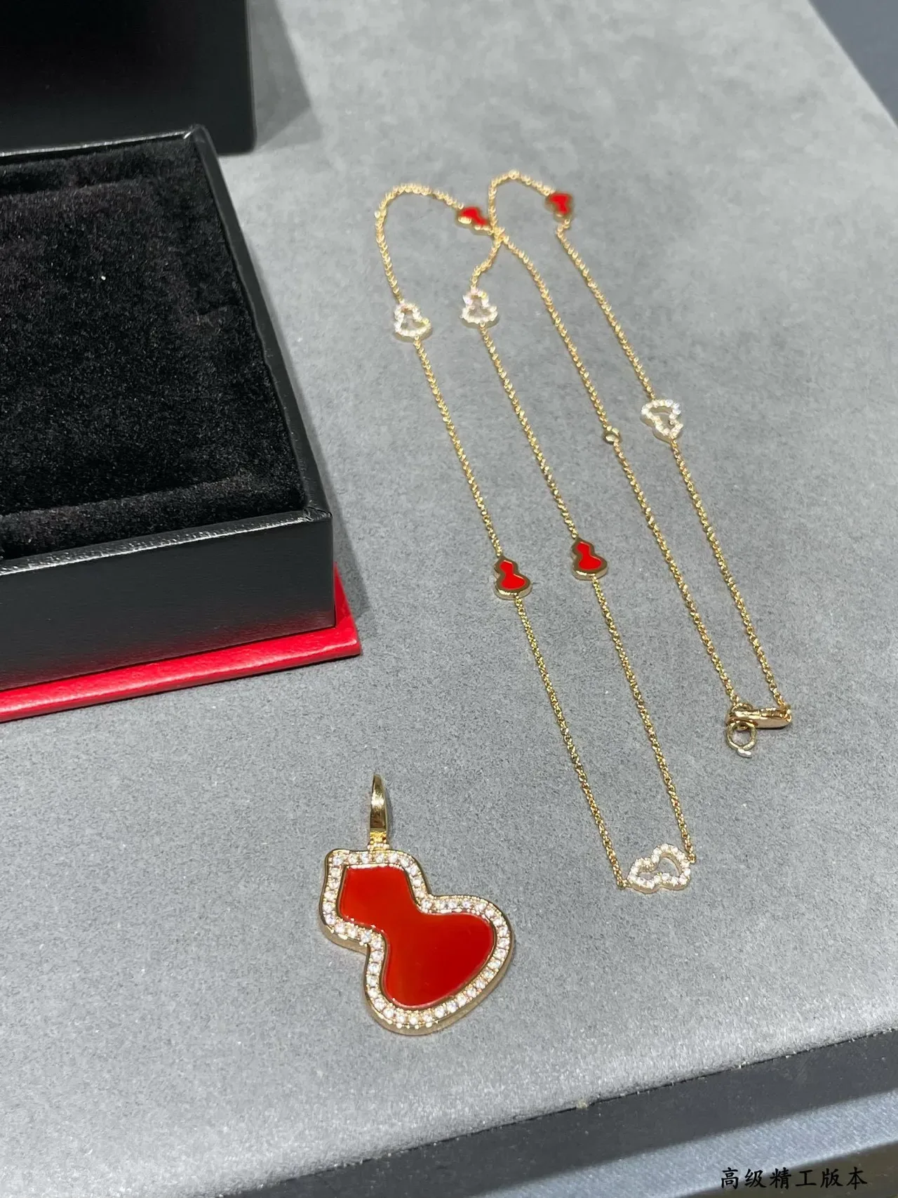 Red Gold Chain Enamel Gourd Pendant Necklace 3