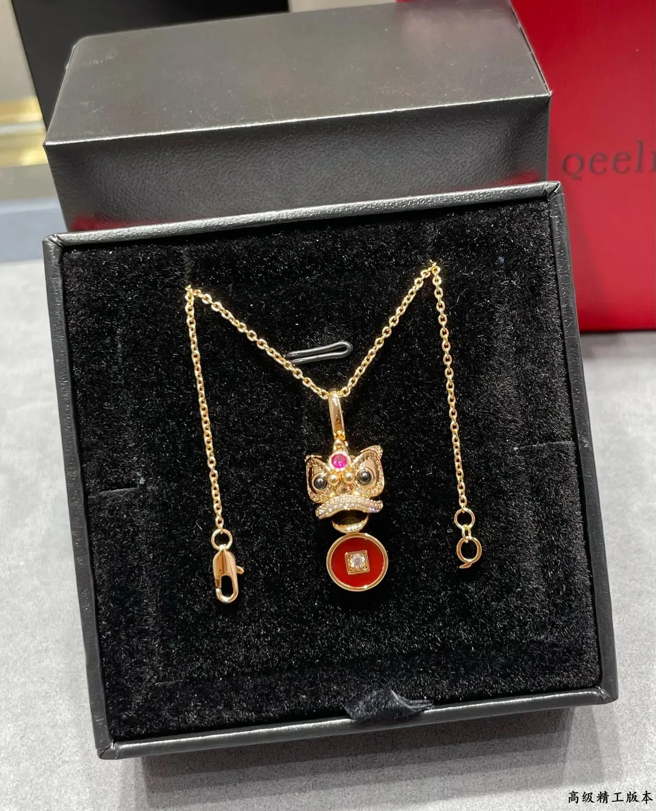 Red Gold Lion-Head Motif Pendants Enamel Coin Charms Necklace 3