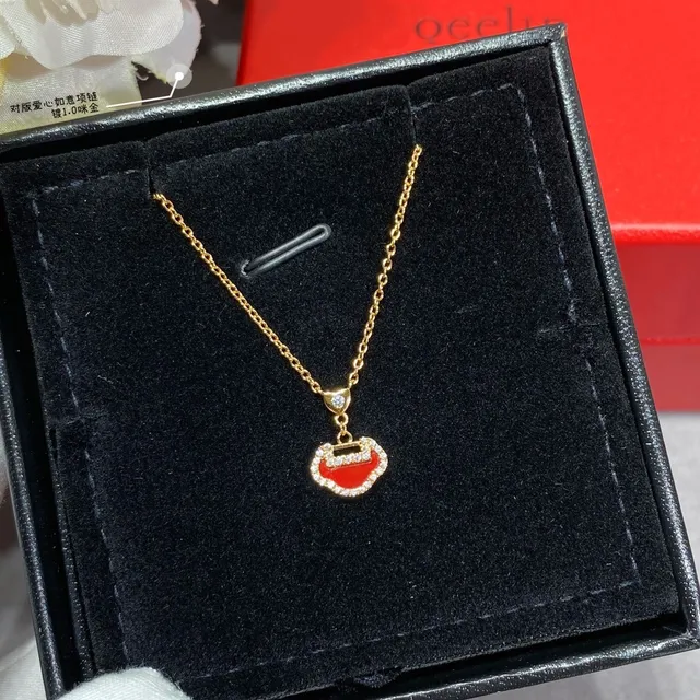 Red Gold Metal Enamel Inlay Necklace 4