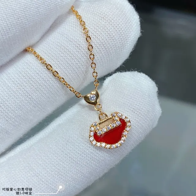 Red Gold Metal Enamel Inlay Necklace 5