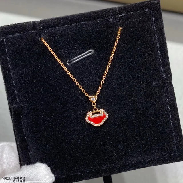 Red Gold Metal Enamel Inlay Necklace 6