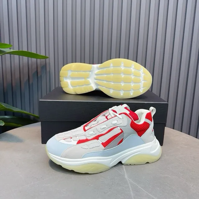 Red Gray Oversized Sole Mesh And Synthetic Panel Construction Chunky Sneakers 4