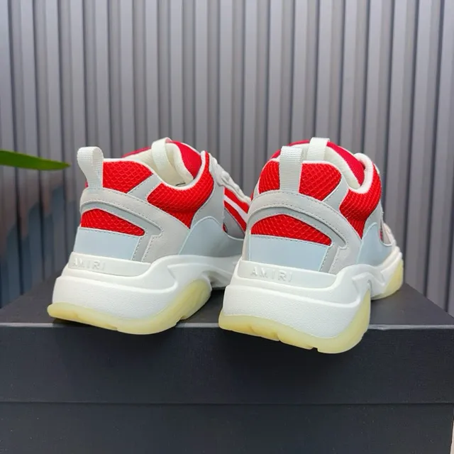 Red Gray Oversized Sole Mesh And Synthetic Panel Construction Chunky Sneakers 5