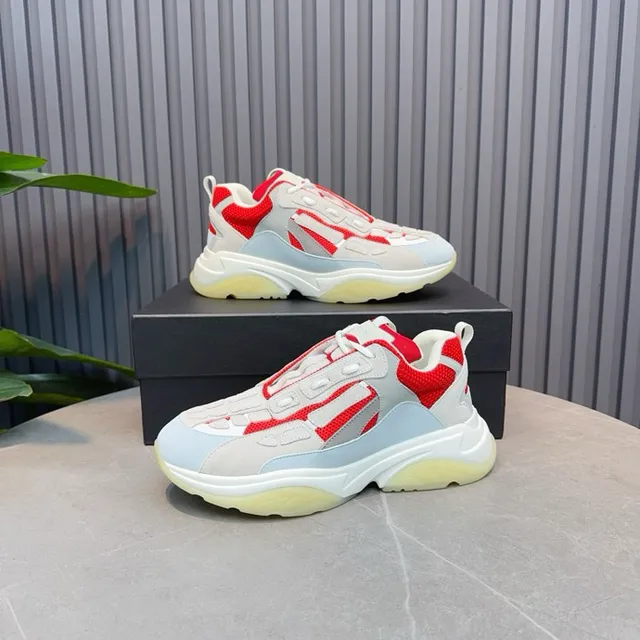 Red Gray Oversized Sole Mesh And Synthetic Panel Construction Chunky Sneakers 6