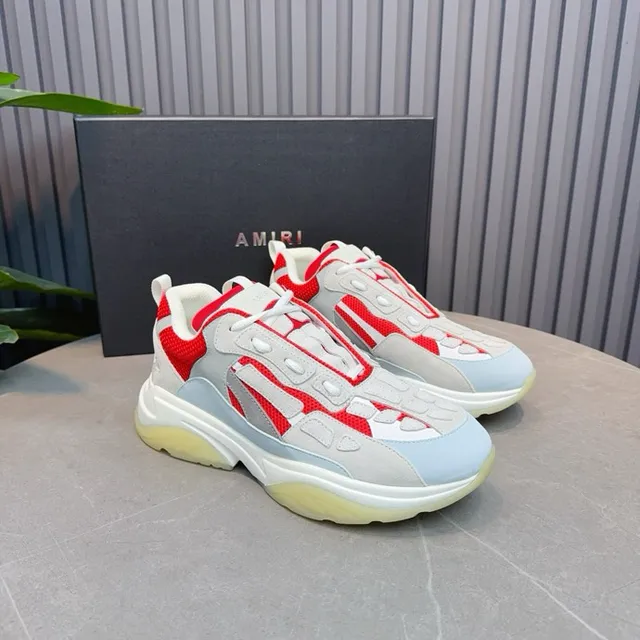 Red Gray Oversized Sole Mesh And Synthetic Panel Construction Chunky Sneakers 7