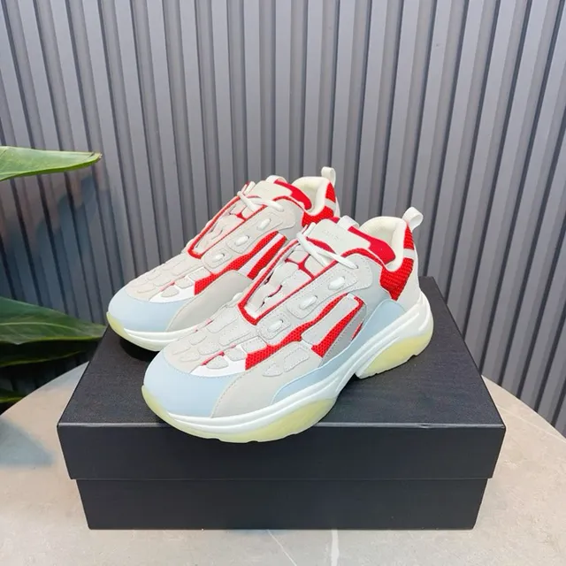 Red Gray Oversized Sole Mesh And Synthetic Panel Construction Chunky Sneakers 8
