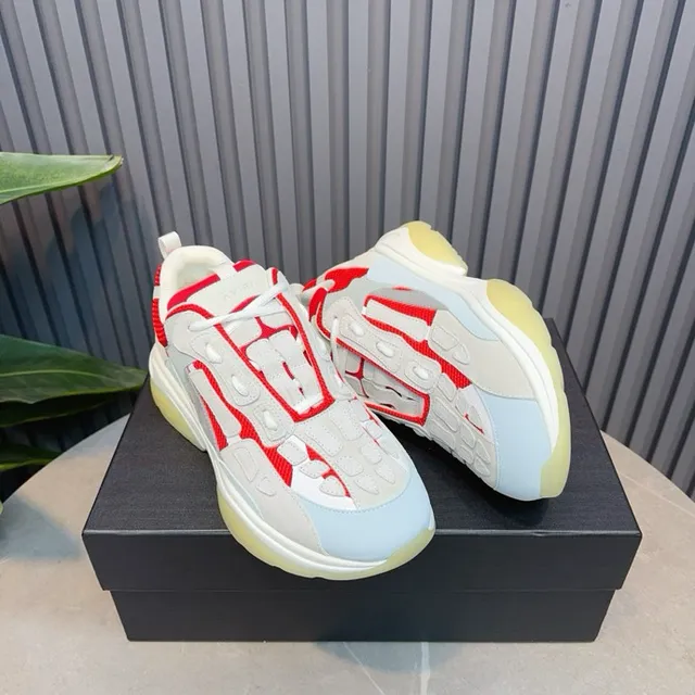 Red Gray Oversized Sole Mesh And Synthetic Panel Construction Chunky Sneakers 9