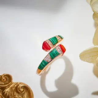 Red Green Open-Wrap Gemstone-Inlay Ring