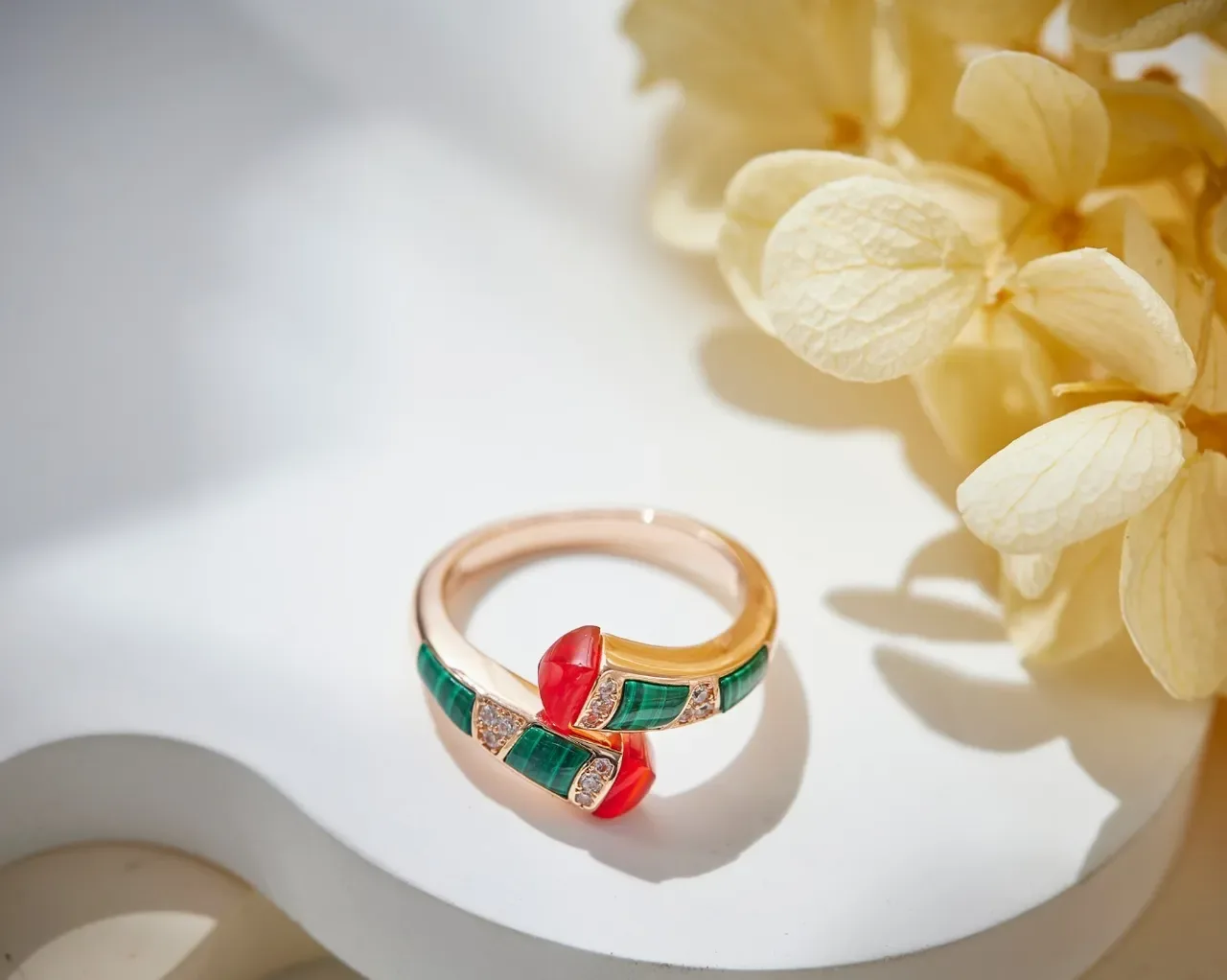 Red Green Open-Wrap Gemstone-Inlay Ring 2