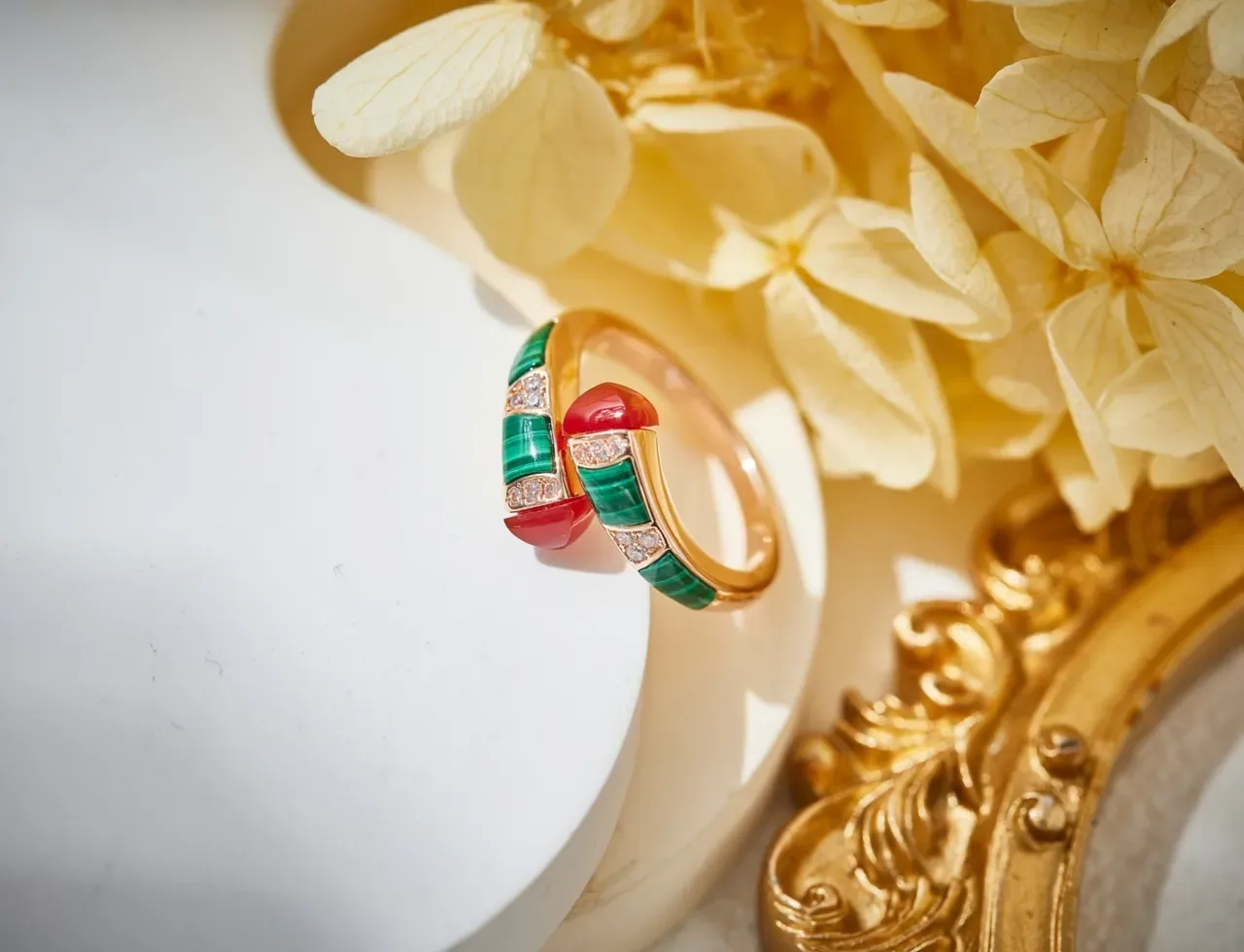 Red Green Open-Wrap Gemstone-Inlay Ring 3