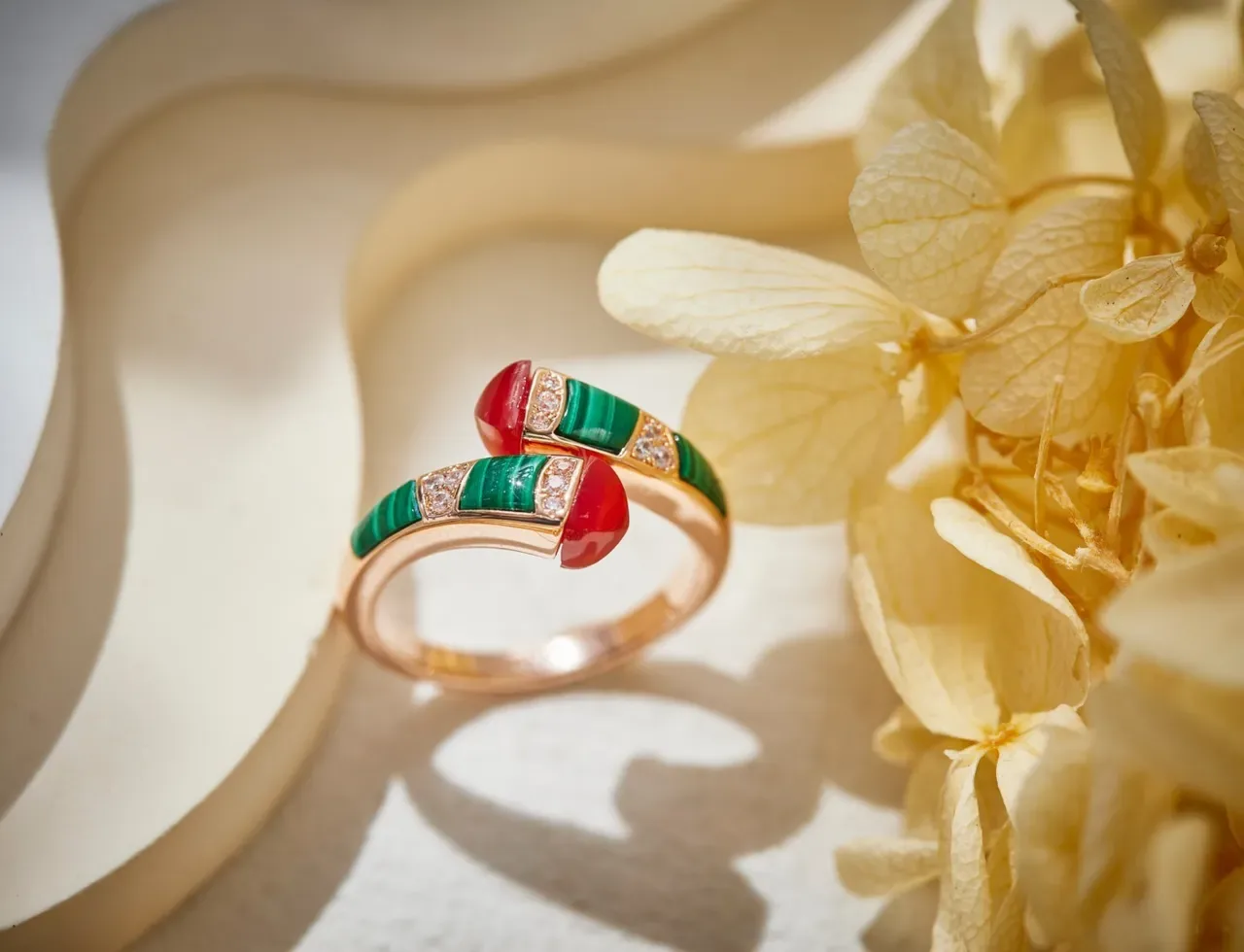 Red Green Open-Wrap Gemstone-Inlay Ring 5