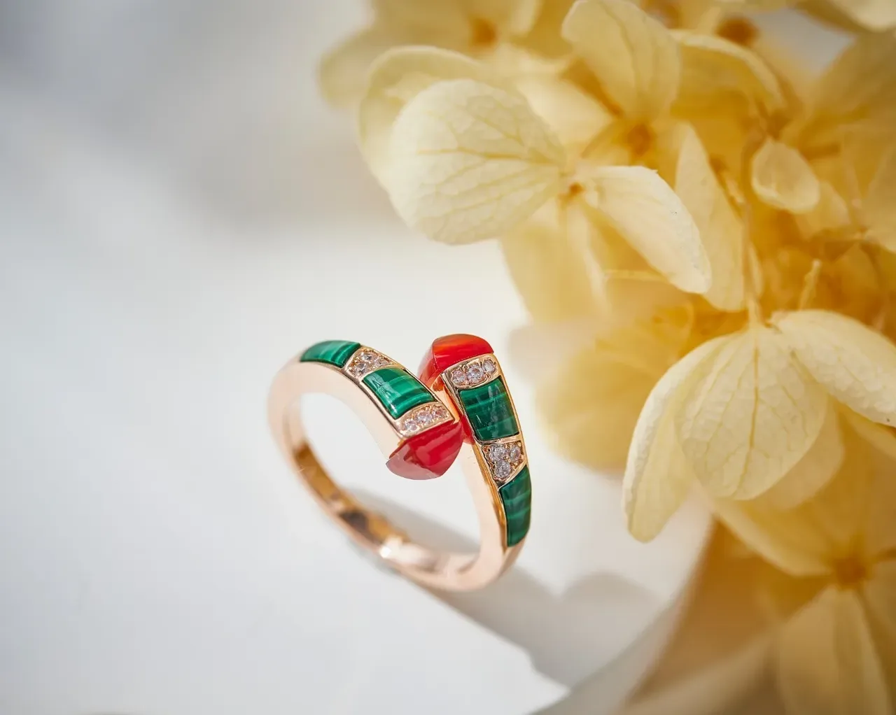 Red Green Open-Wrap Gemstone-Inlay Ring 6