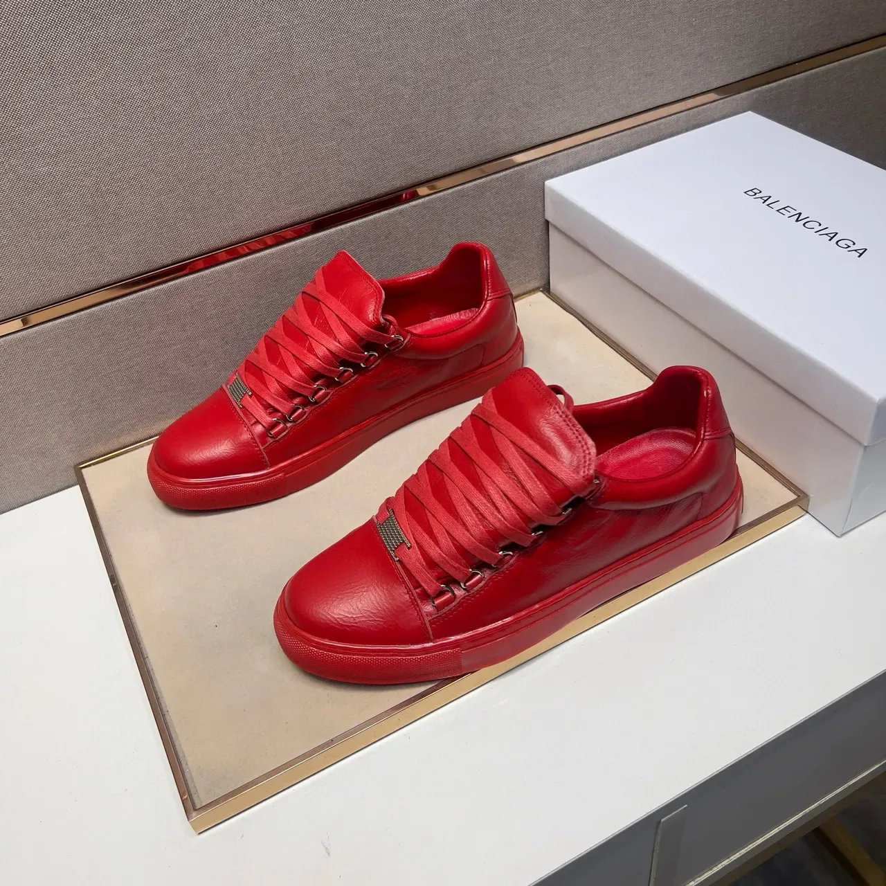 Red Monochromatic Lace-Up Low-Top Sneaker 3
