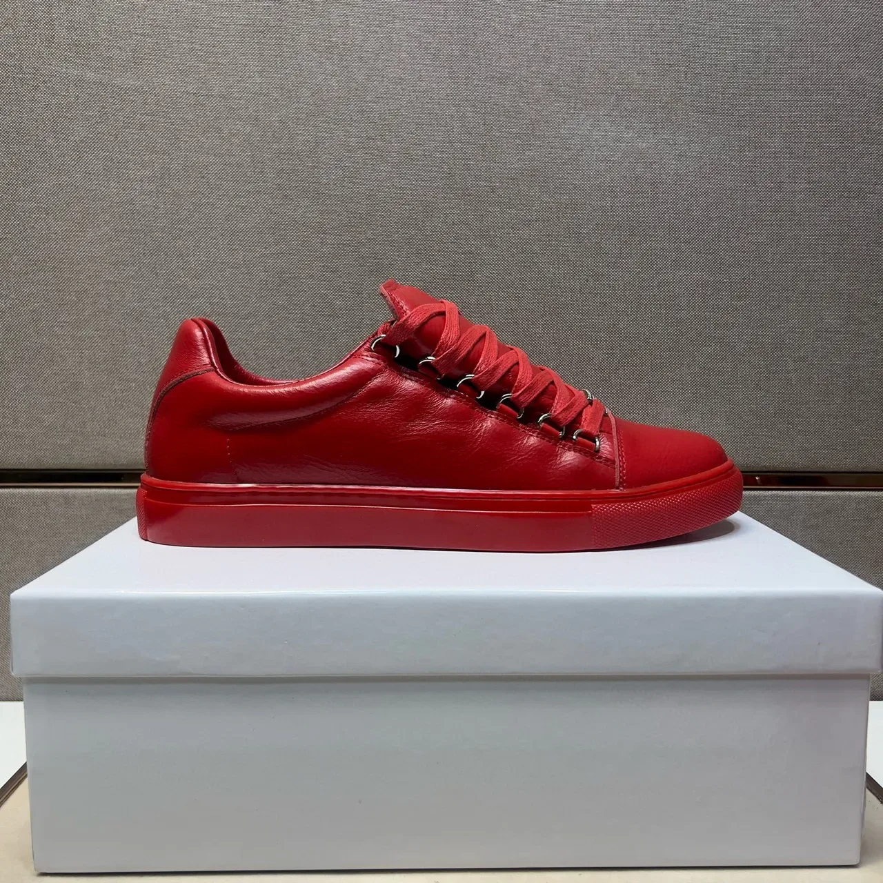 Red Monochromatic Lace-Up Low-Top Sneaker 4